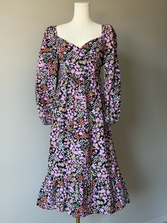 Miss Selfridge Dresses & Skirts - Romantic Miss Selfridge Black Floral Puff-Sleeve Ruffle Hem Cotton Midi Dres-12